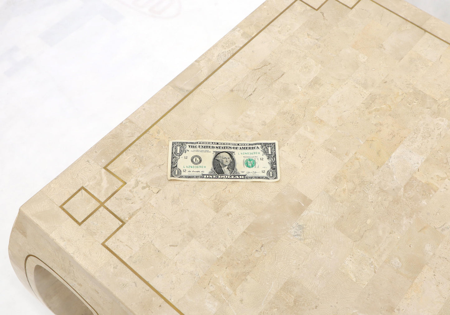 EstablishedLines Tessellated Stone Veneer Brass Inlay Square Occasional Coffee Side Table