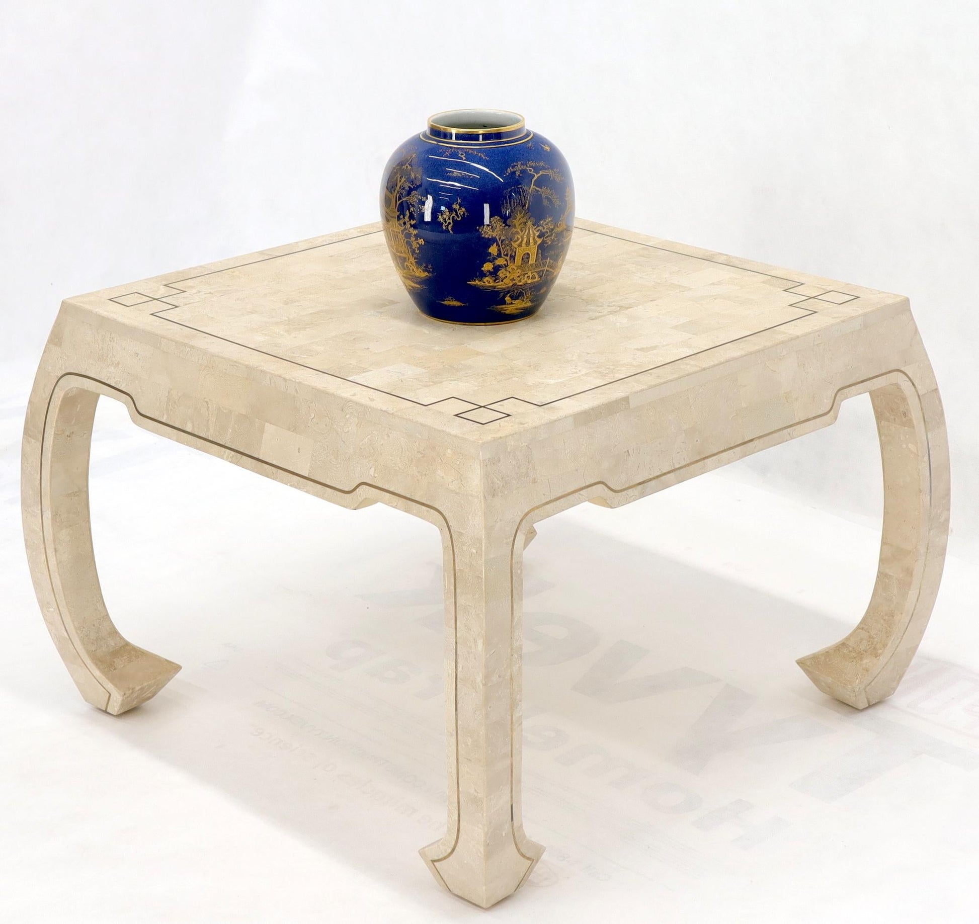 EstablishedLines Tessellated Stone Veneer Brass Inlay Square Occasional Coffee Side Table