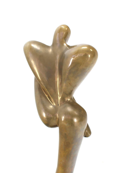 43"H Large Mid Century Modern Nude Bronze Abstract Dancer Sculpture Walnut Base