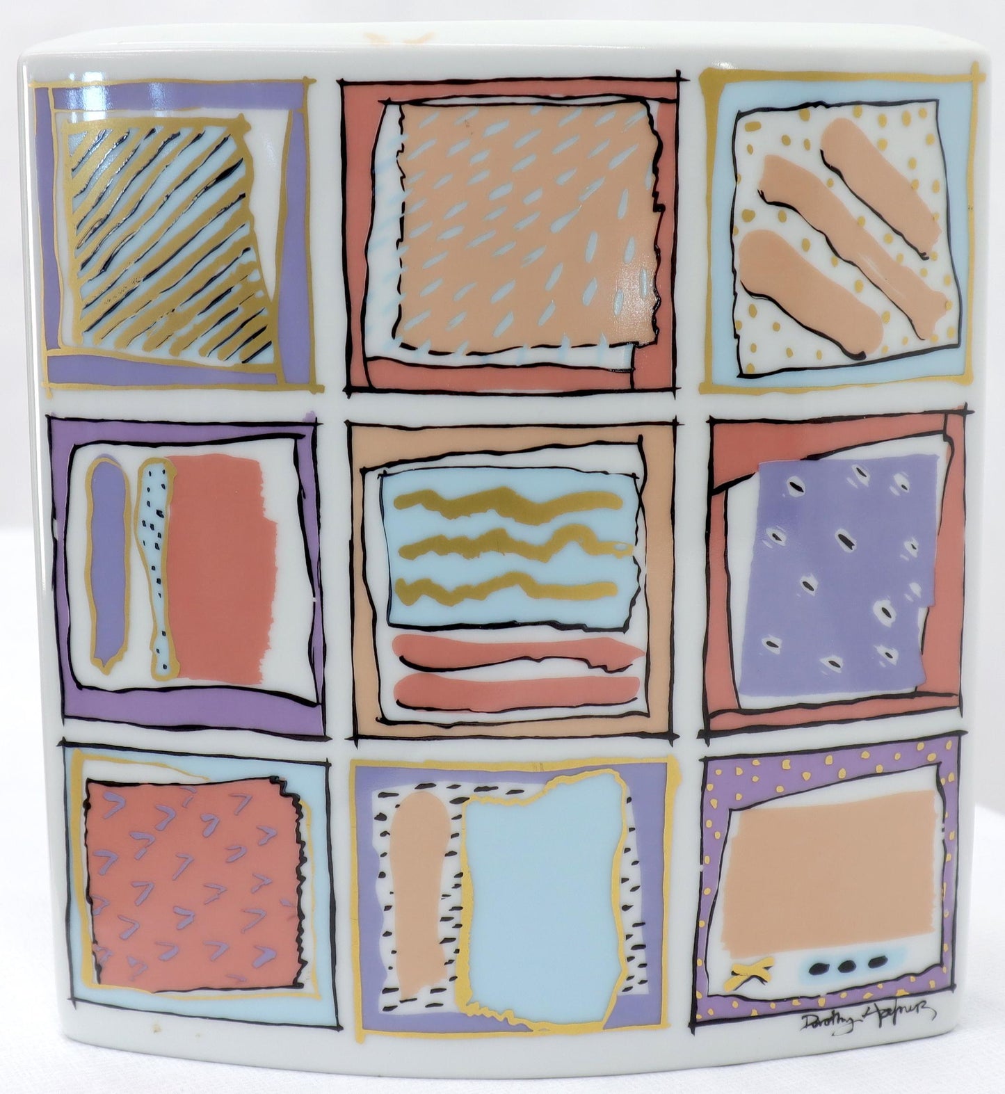 EstablishedLines 20th Century German White Porcelain Square Vase Painted Rosenthal Studio-Linie