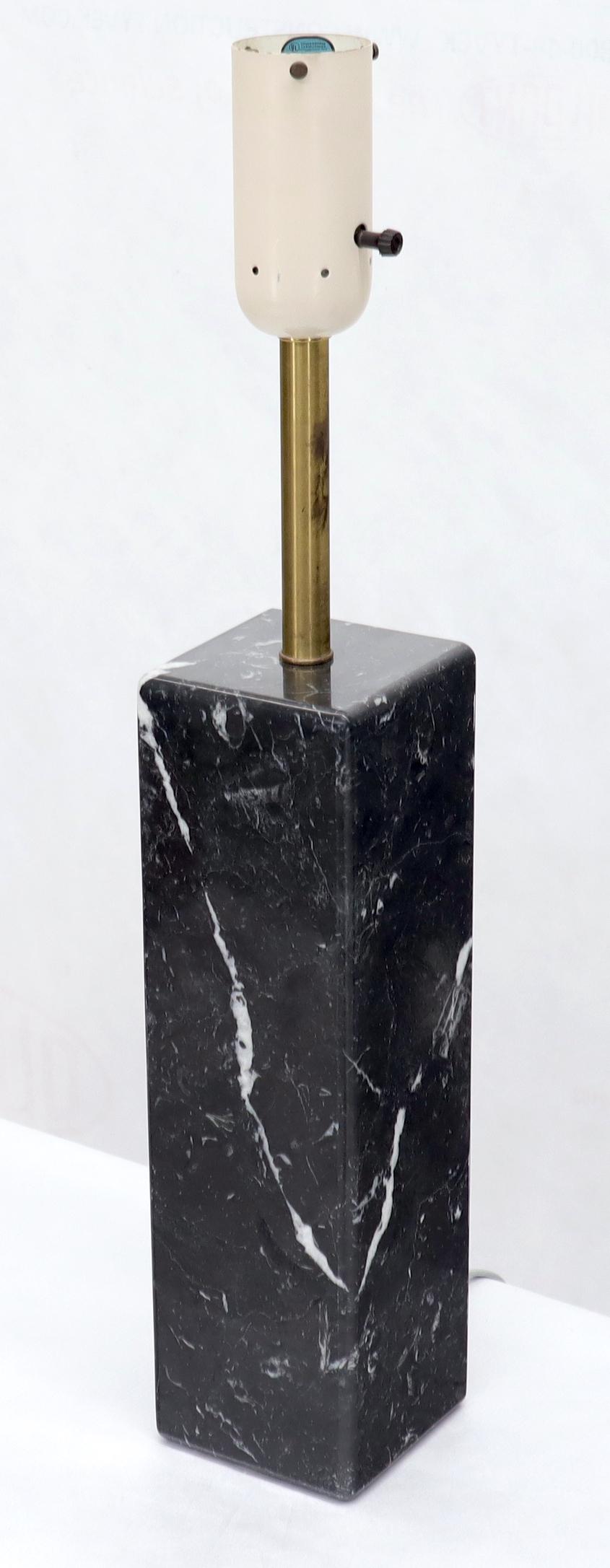 EstablishedLines Pair of Square Pedestal Shape Black Marble and Brass Table Lamps