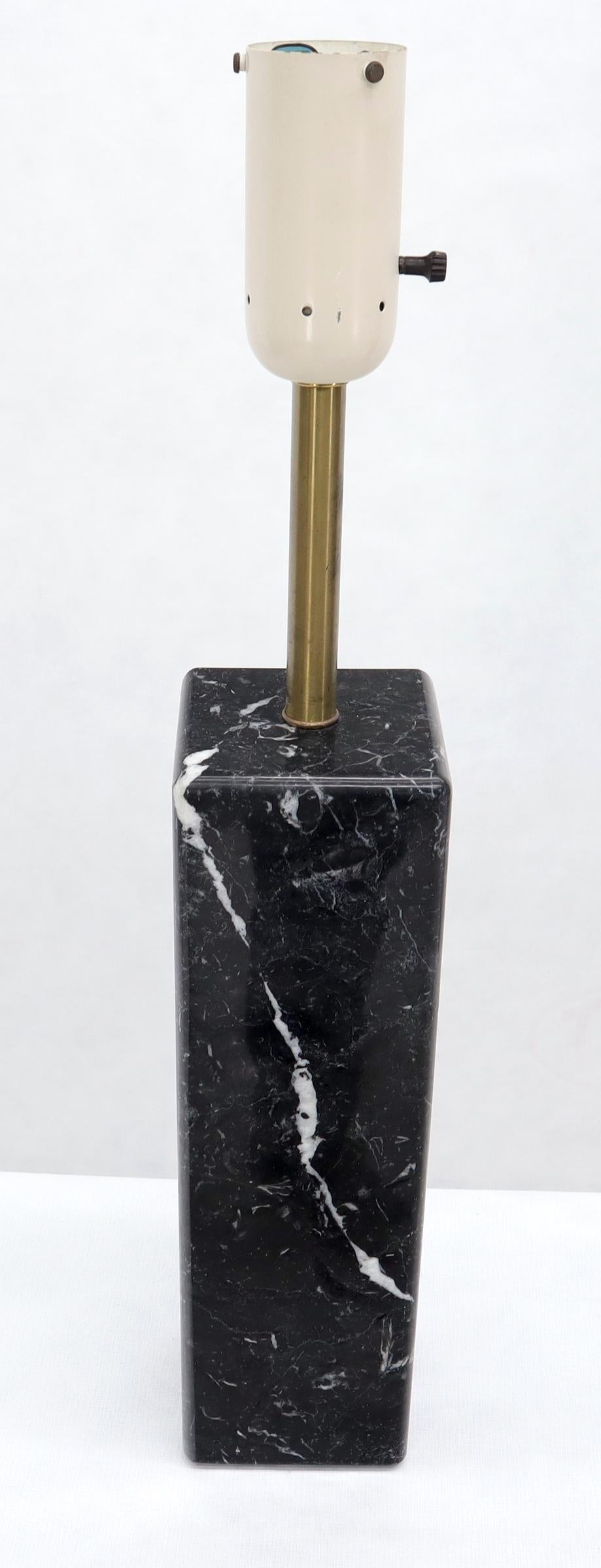 EstablishedLines Pair of Square Pedestal Shape Black Marble and Brass Table Lamps