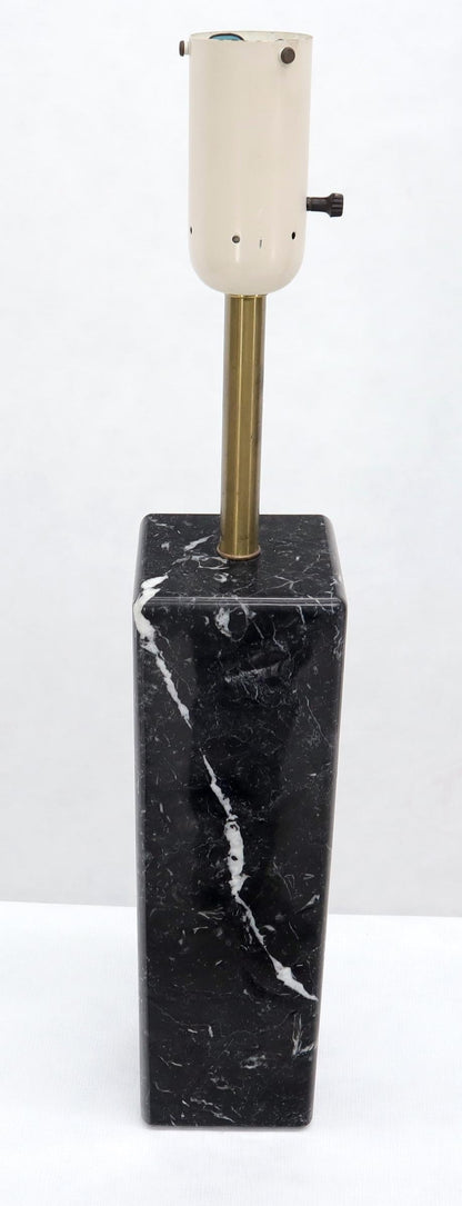 EstablishedLines Pair of Square Pedestal Shape Black Marble and Brass Table Lamps