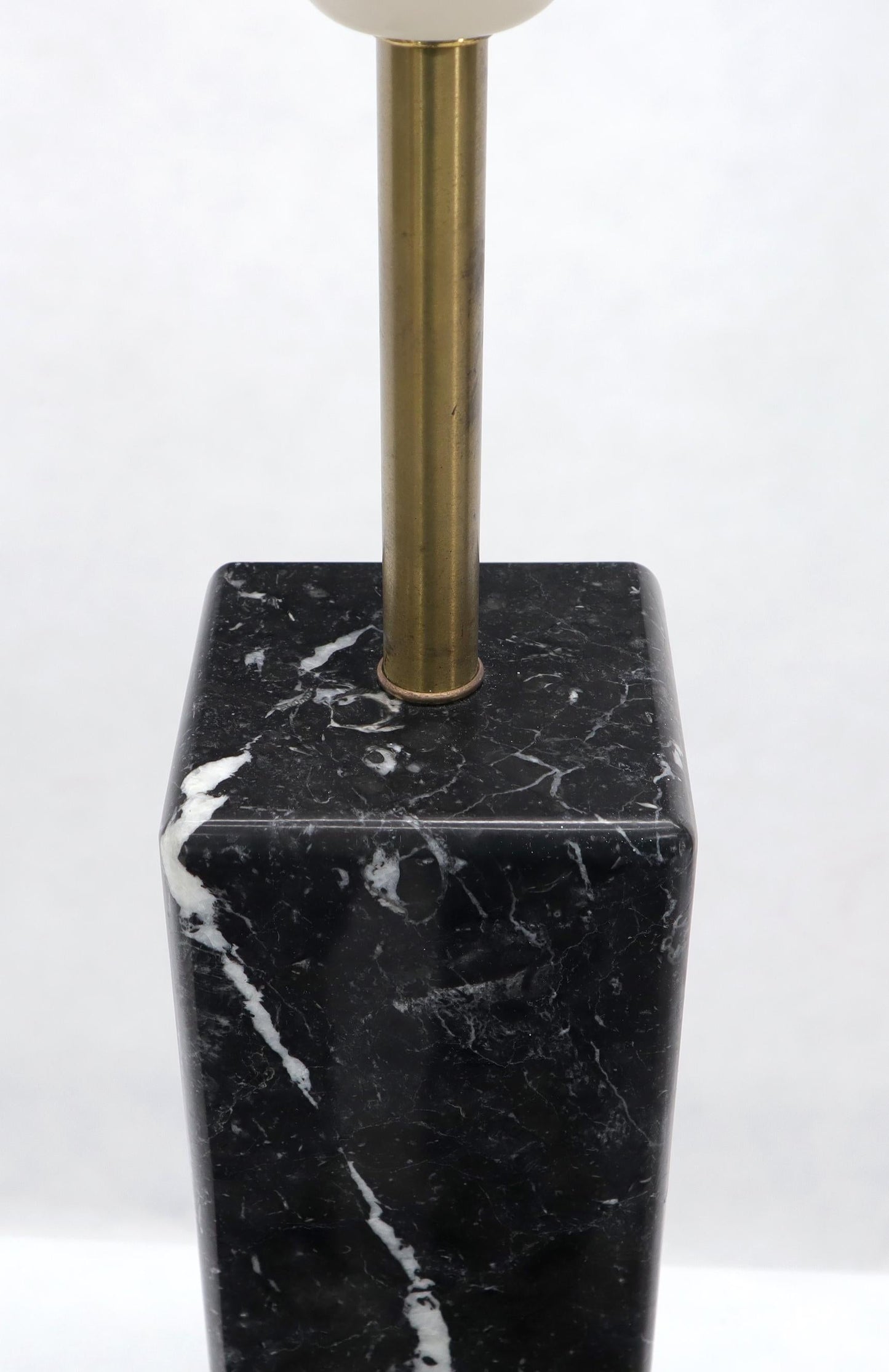 EstablishedLines Pair of Square Pedestal Shape Black Marble and Brass Table Lamps