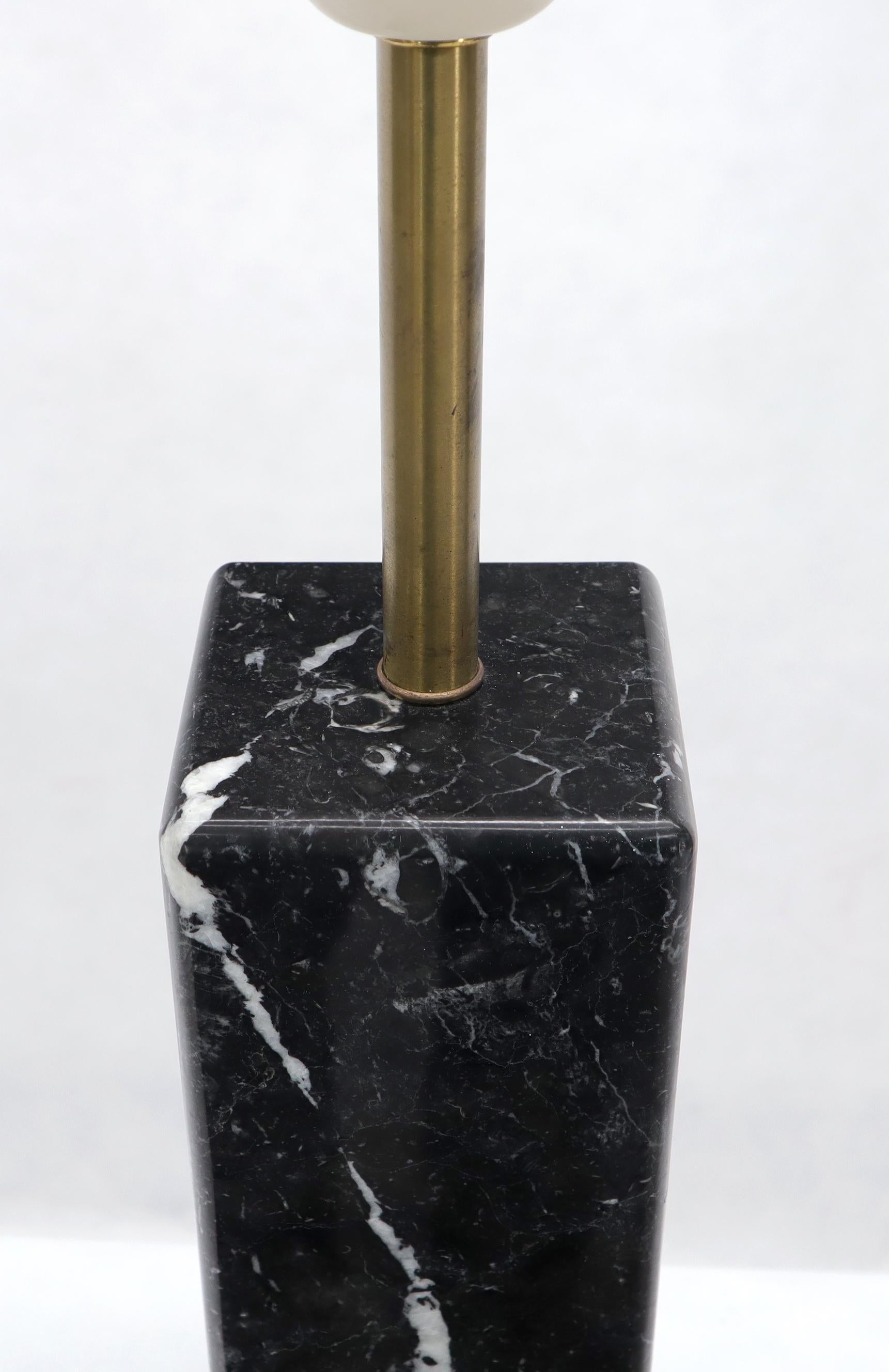 EstablishedLines Pair of Square Pedestal Shape Black Marble and Brass Table Lamps