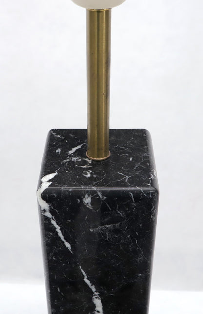 EstablishedLines Pair of Square Pedestal Shape Black Marble and Brass Table Lamps