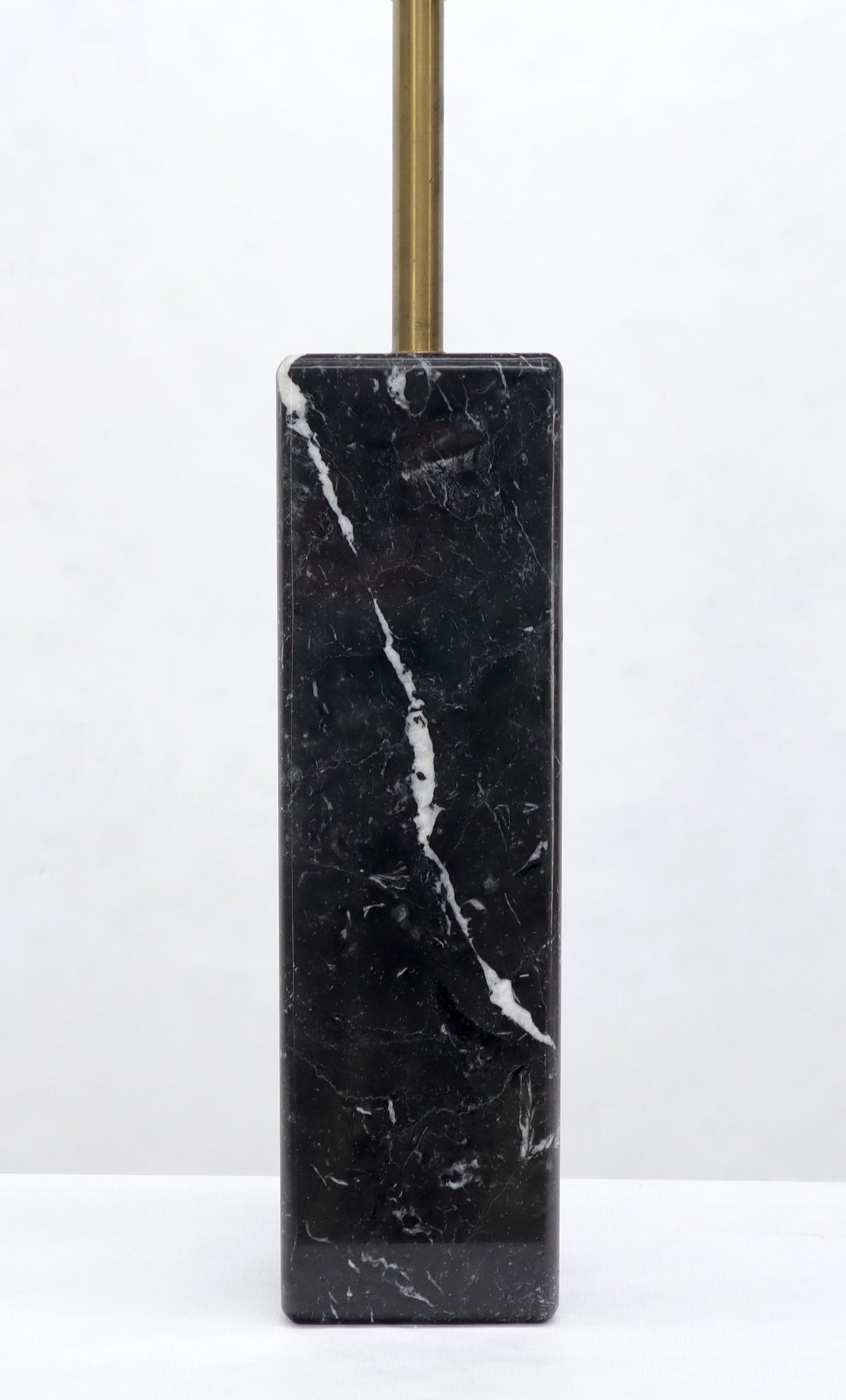 EstablishedLines Pair of Square Pedestal Shape Black Marble and Brass Table Lamps