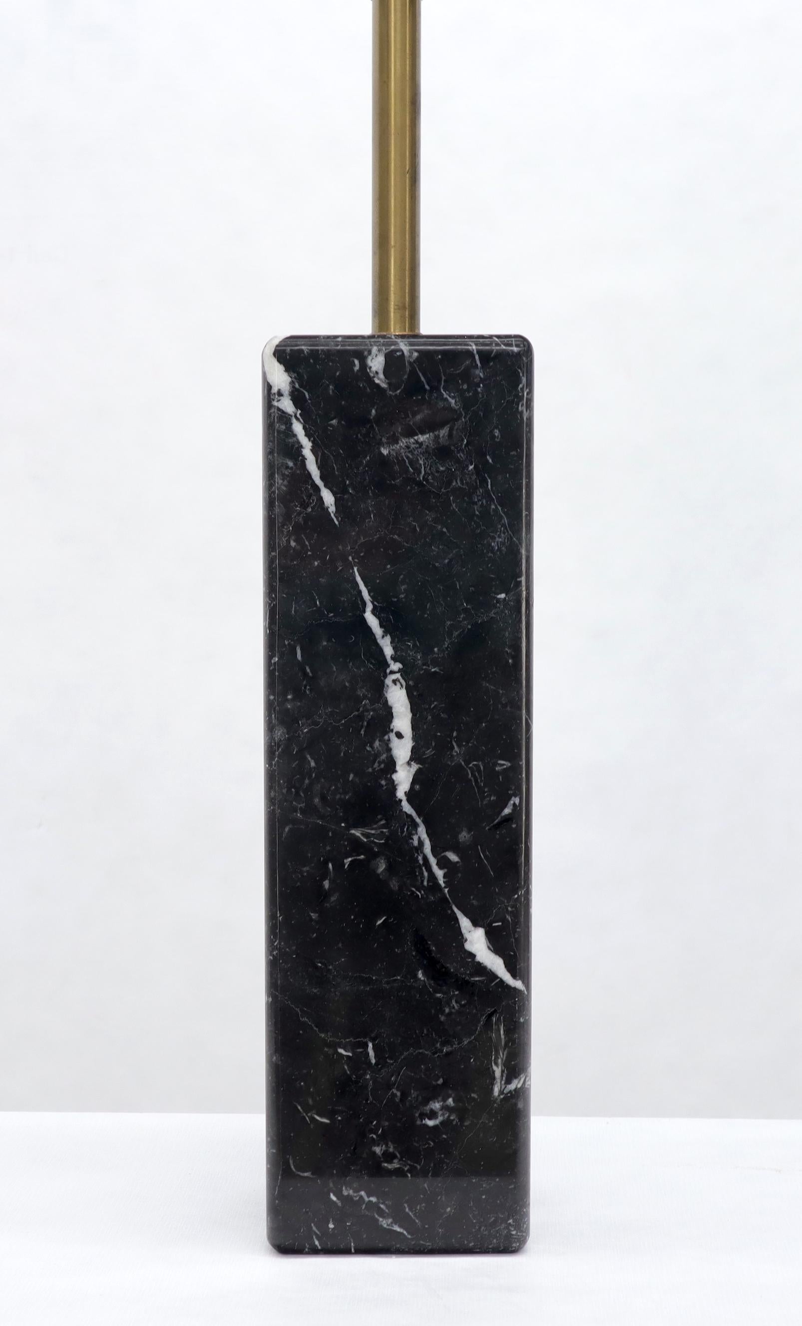 EstablishedLines Pair of Square Pedestal Shape Black Marble and Brass Table Lamps