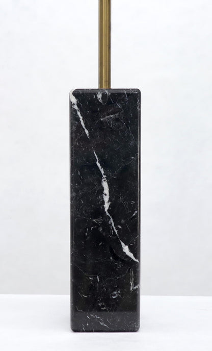 EstablishedLines Pair of Square Pedestal Shape Black Marble and Brass Table Lamps