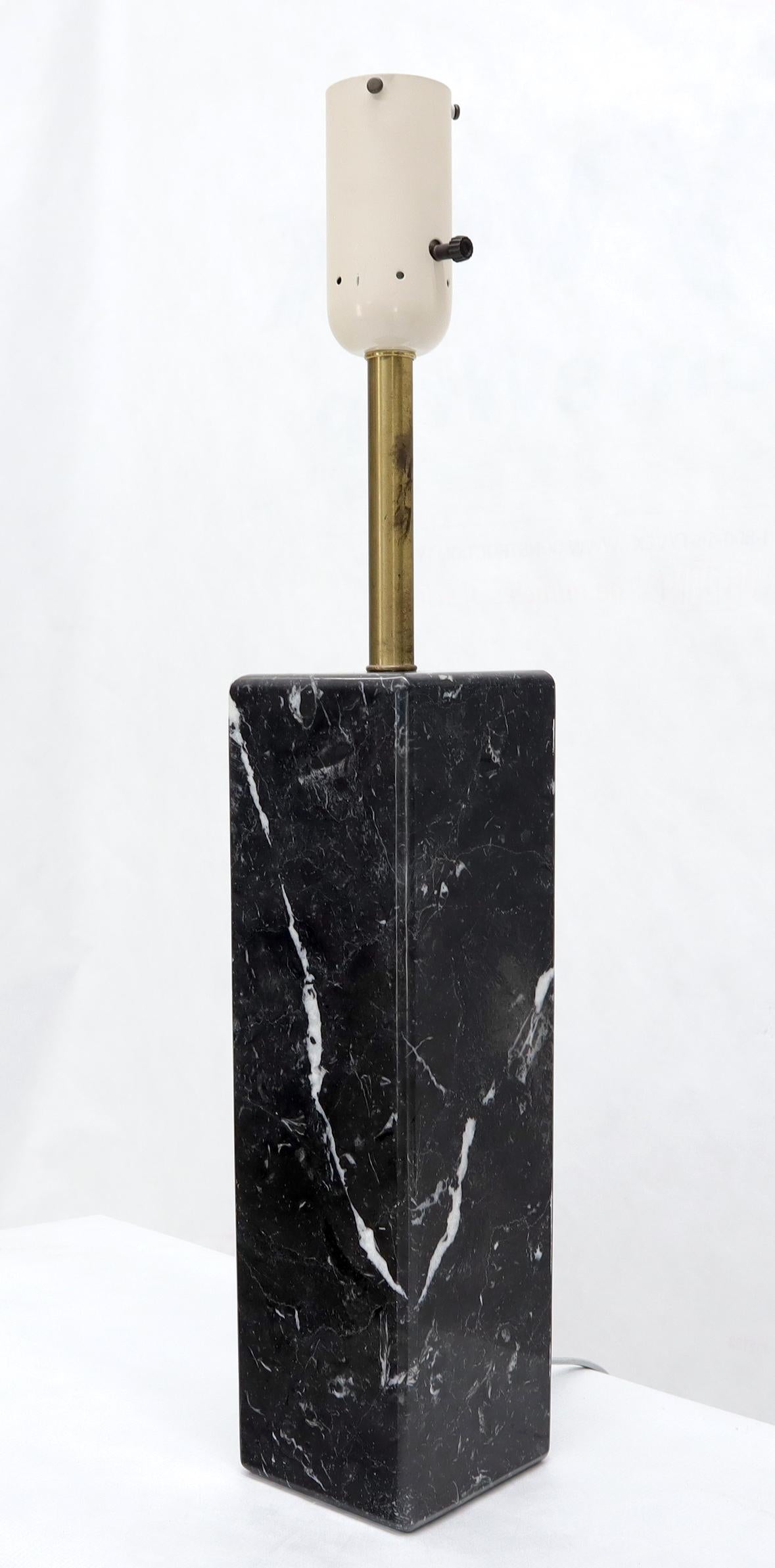 EstablishedLines Pair of Square Pedestal Shape Black Marble and Brass Table Lamps