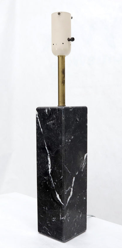 EstablishedLines Pair of Square Pedestal Shape Black Marble and Brass Table Lamps