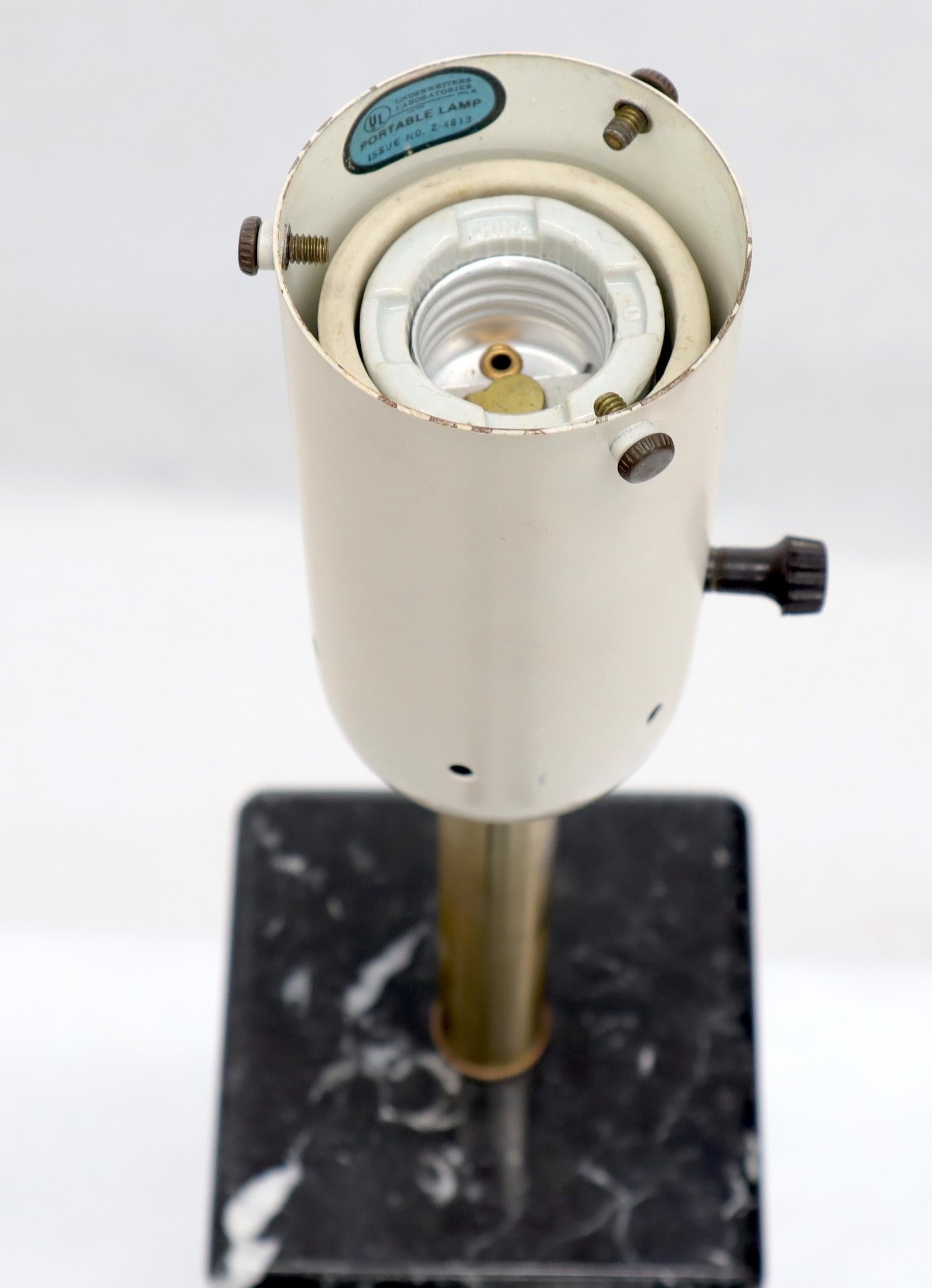 EstablishedLines Pair of Square Pedestal Shape Black Marble and Brass Table Lamps