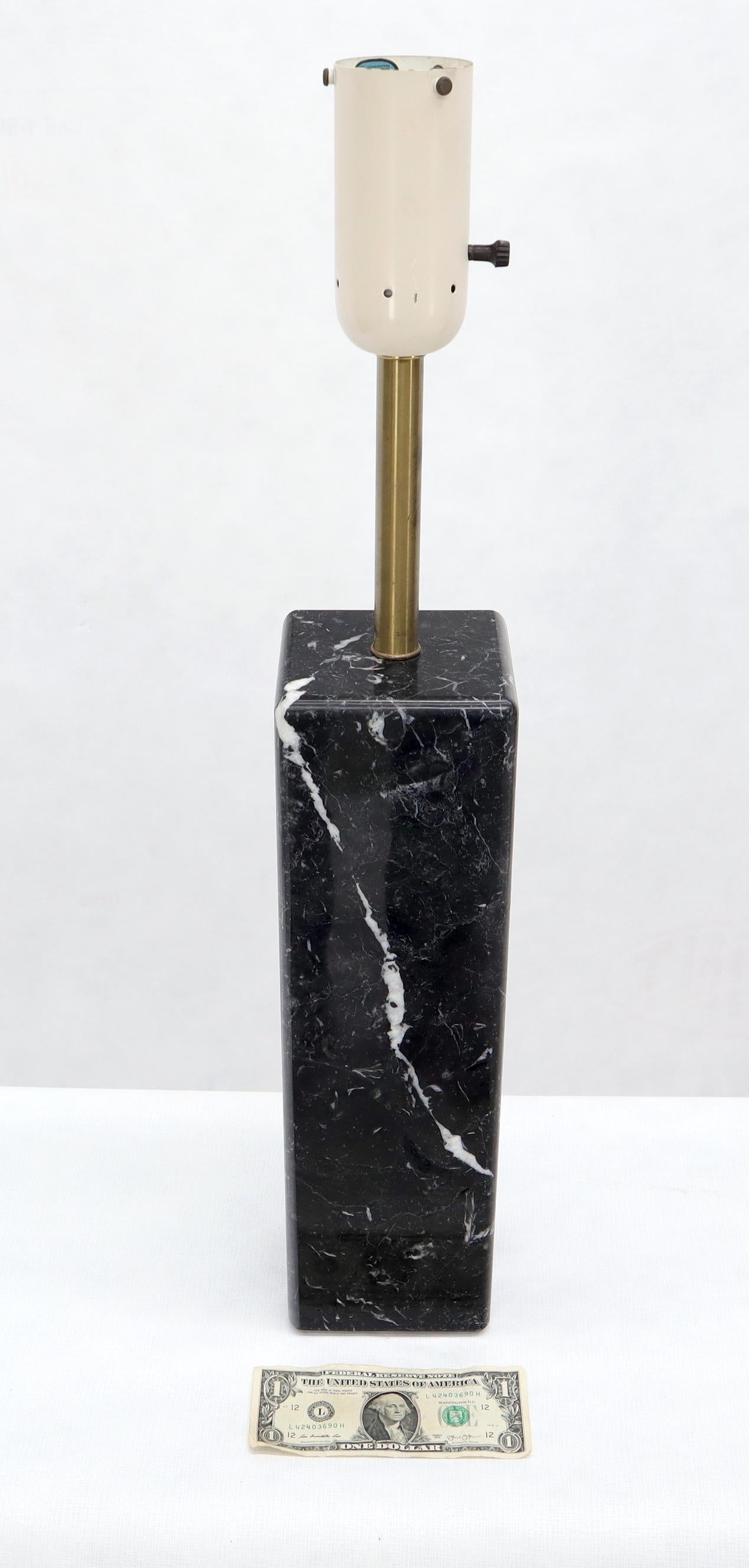 EstablishedLines Pair of Square Pedestal Shape Black Marble and Brass Table Lamps