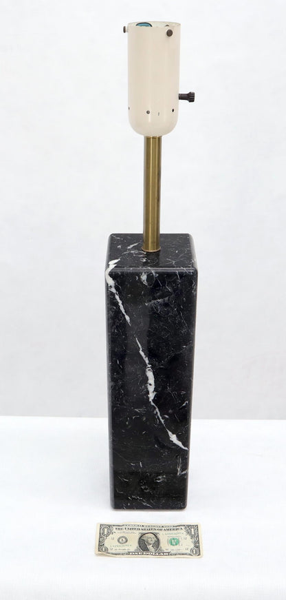 EstablishedLines Pair of Square Pedestal Shape Black Marble and Brass Table Lamps
