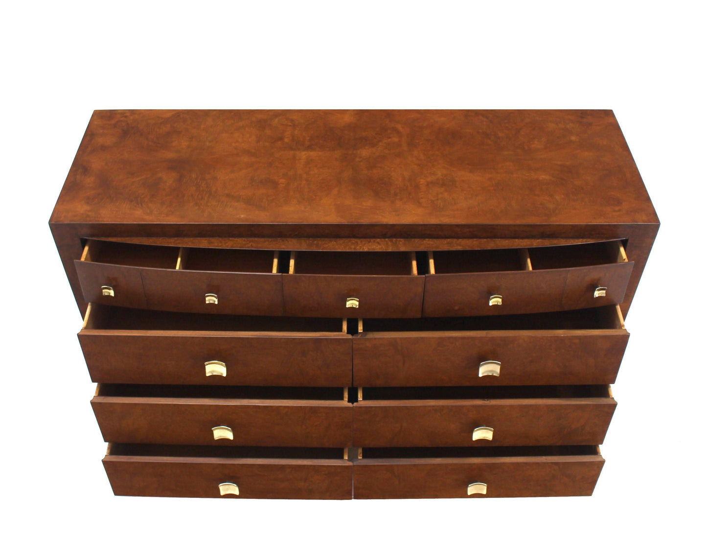 Burl Wood Walnut Brass Hardware Pulls Art Deco Dresser Cabinet Chest of Drawers