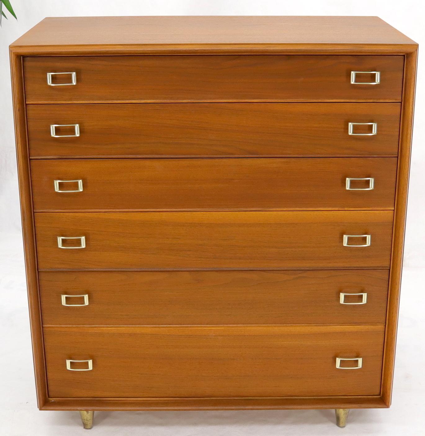 EstablishedLines Restored Six Drawers Paul Frankl American Walnut Solid Brass Buckle Shaped Pulls