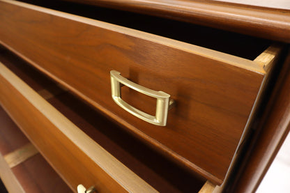 EstablishedLines Restored Six Drawers Paul Frankl American Walnut Solid Brass Buckle Shaped Pulls