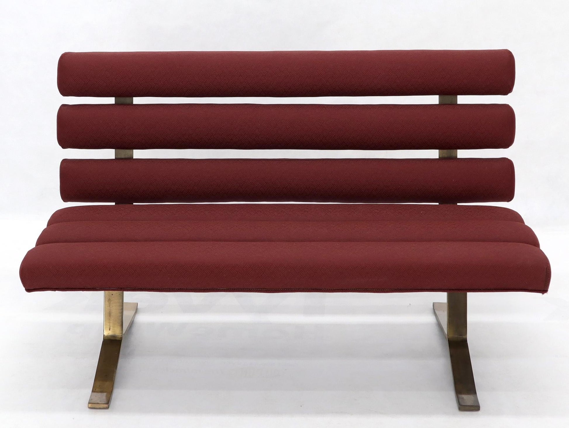 EstablishedLines Red Upholstery Bronze Base Bench Settee by Gerald McCabe