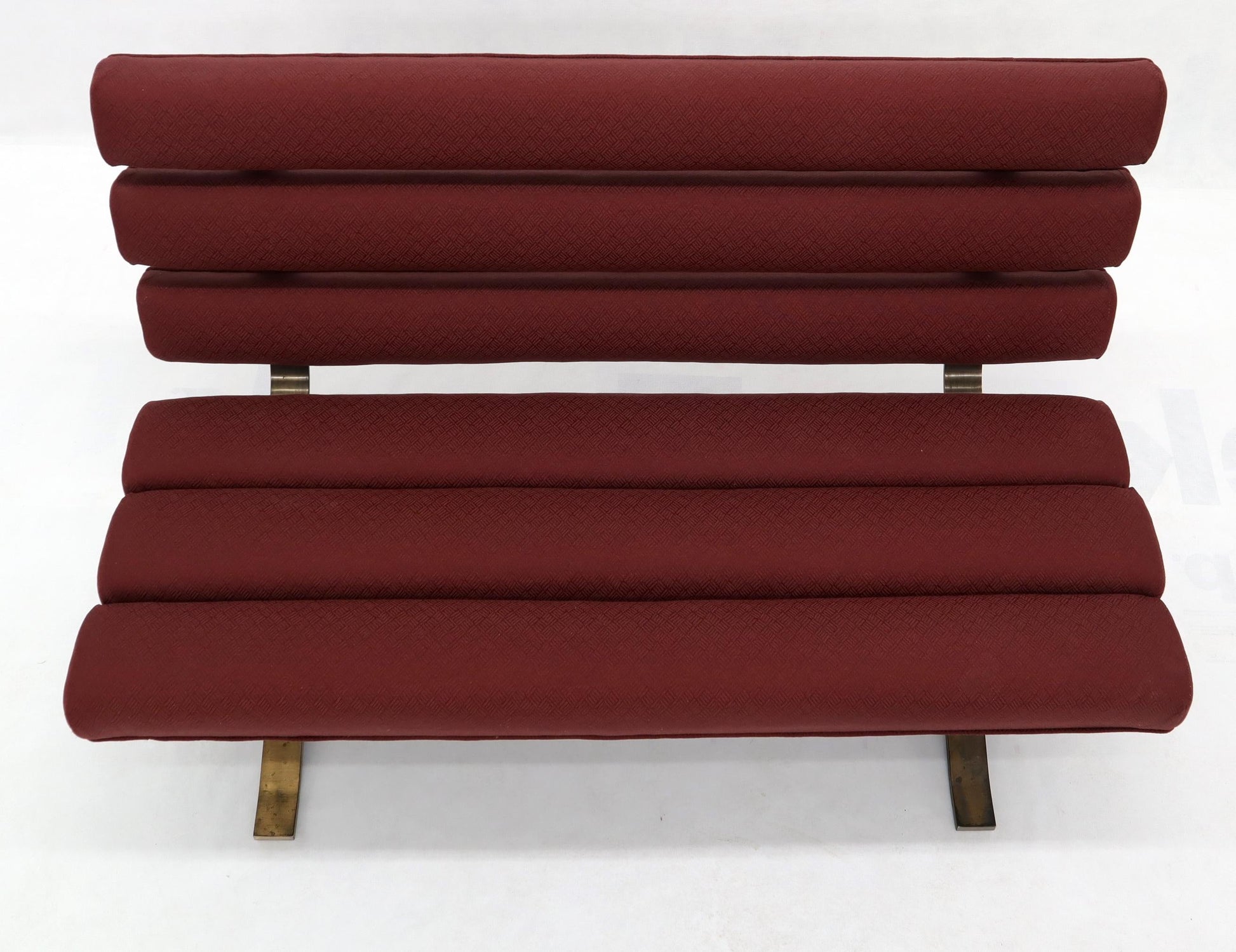 EstablishedLines Red Upholstery Bronze Base Bench Settee by Gerald McCabe