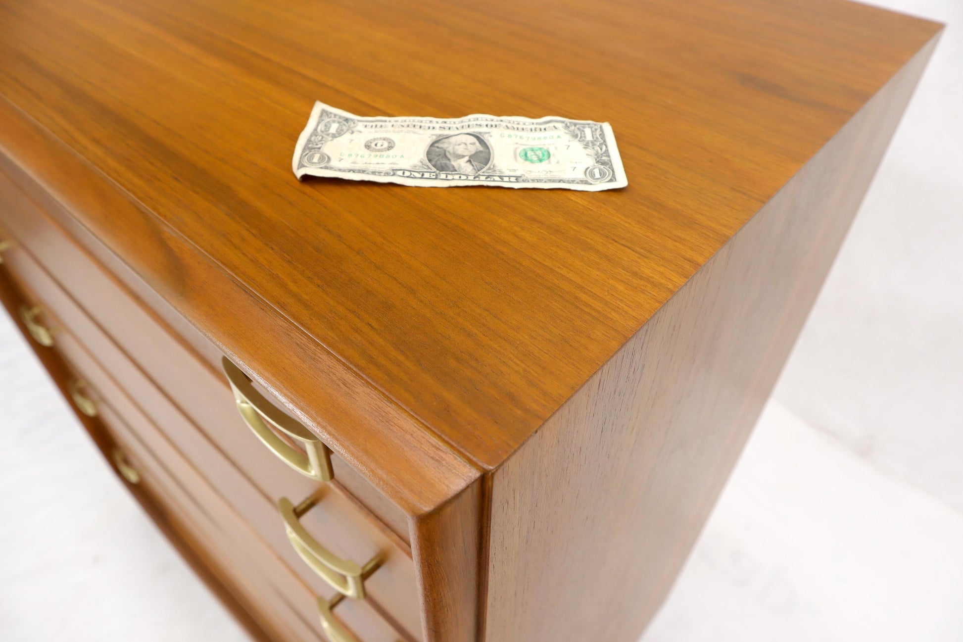 EstablishedLines Restored Six Drawers Paul Frankl American Walnut Solid Brass Buckle Shaped Pulls