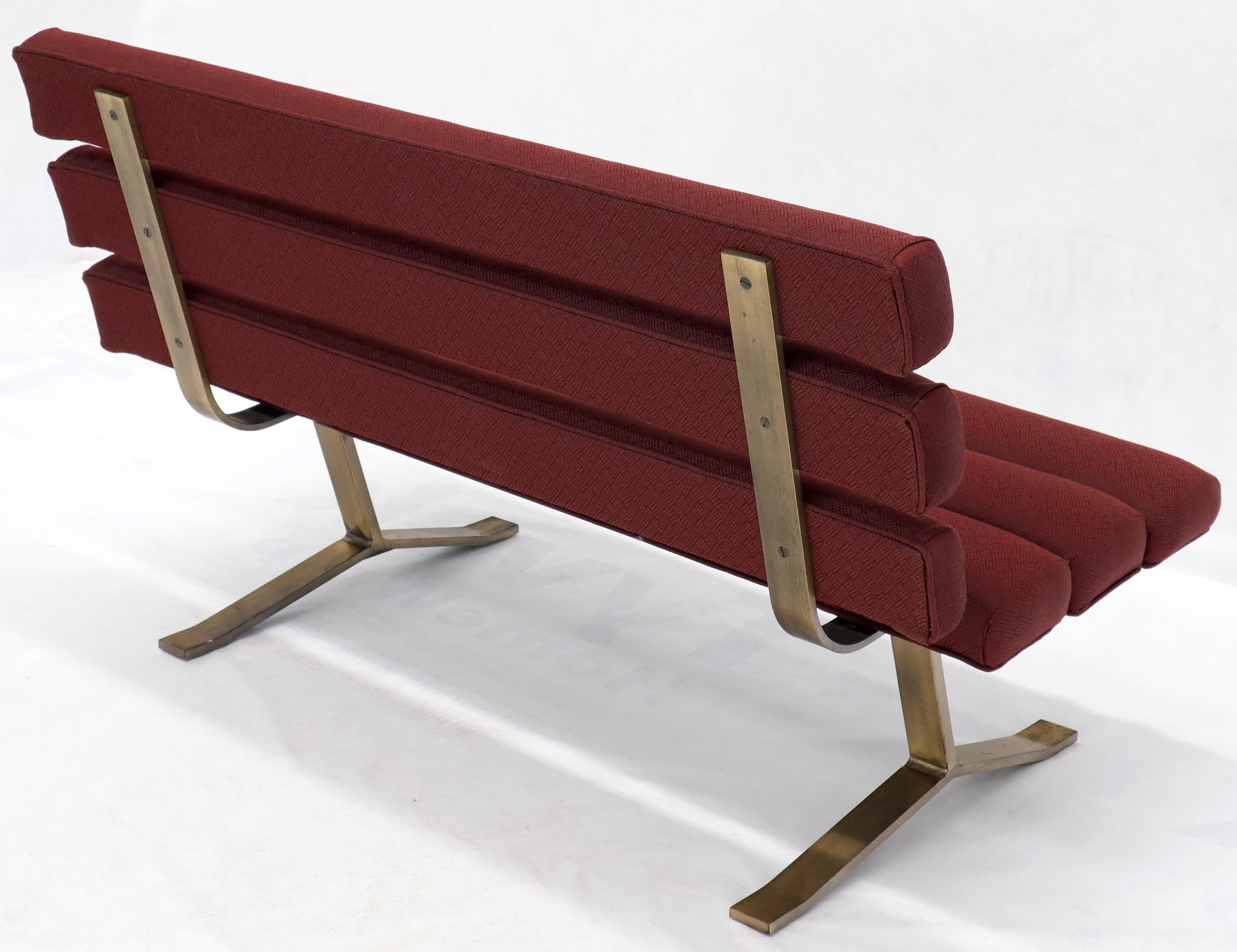 EstablishedLines Red Upholstery Bronze Base Bench Settee by Gerald McCabe
