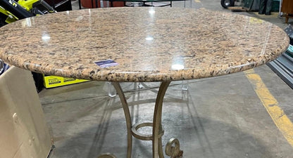EstablishedLines Granite Top Heavy Silvered Wrought Iron Base Round Gueridon Cafe Center Table