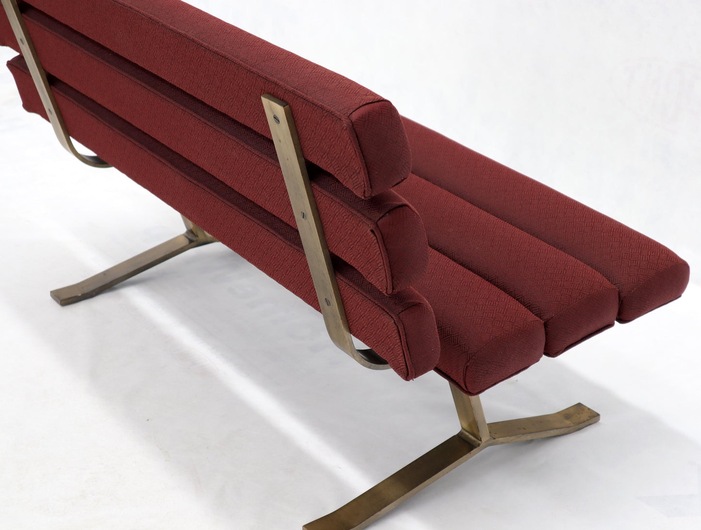 EstablishedLines Red Upholstery Bronze Base Bench Settee by Gerald McCabe