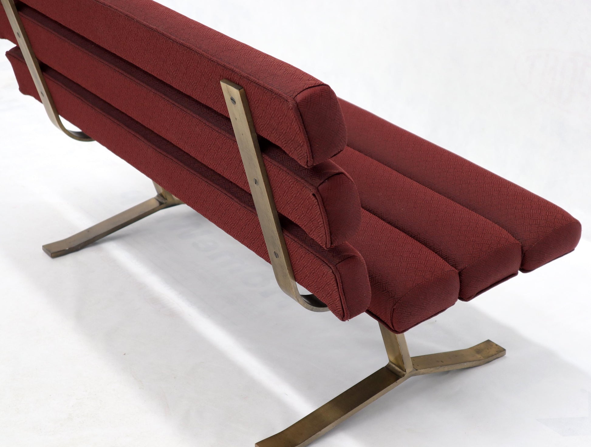 EstablishedLines Red Upholstery Bronze Base Bench Settee by Gerald McCabe
