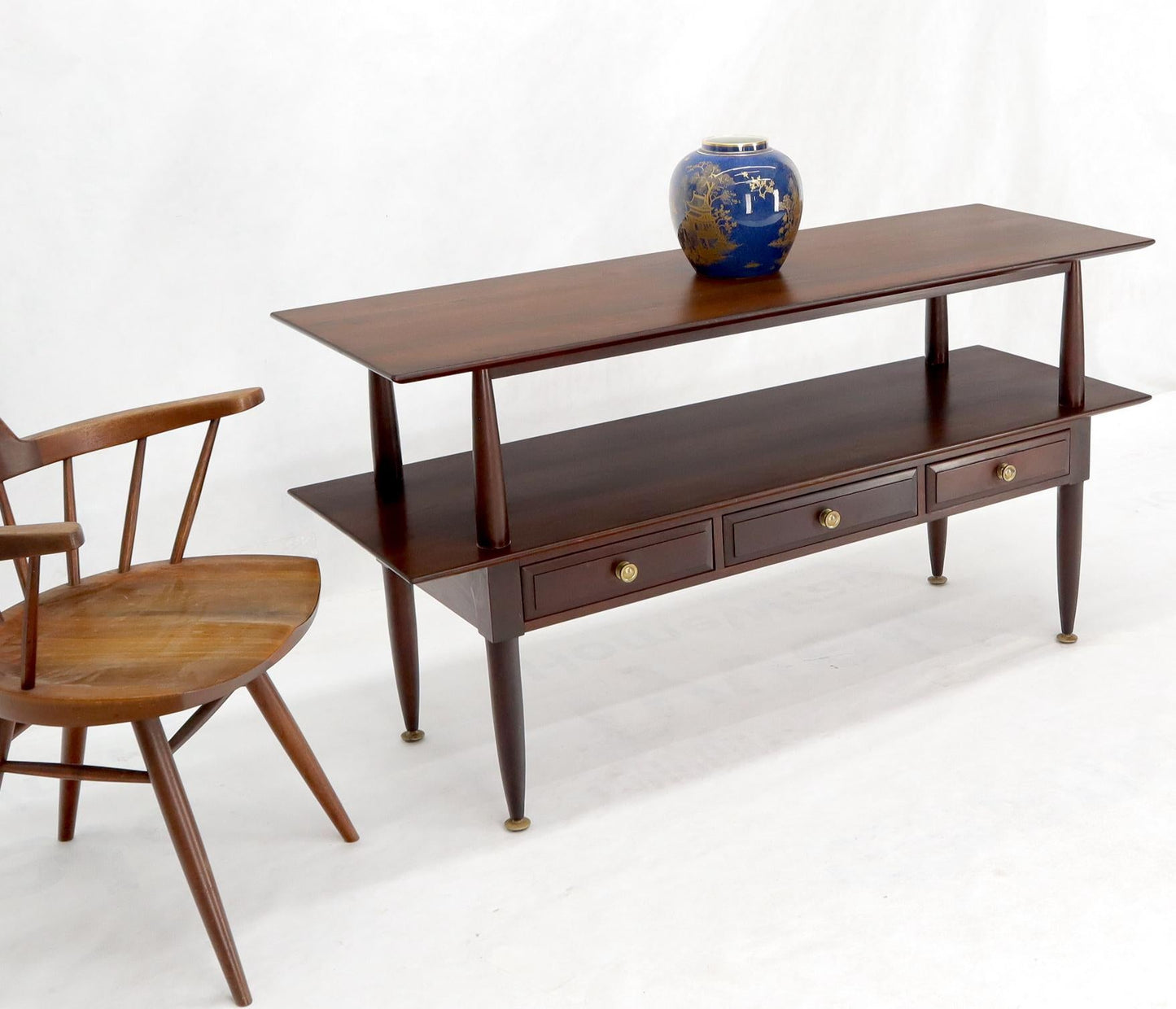 EstablishedLines Solid Cherry Two Tier Three Drawers Console Sofa Table Storage Shelf  Drawers