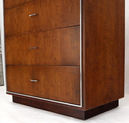 EstablishedLines Seven Drawers Burl Wood Chrome Metal Bezel High Chest Dresser by John Stuart