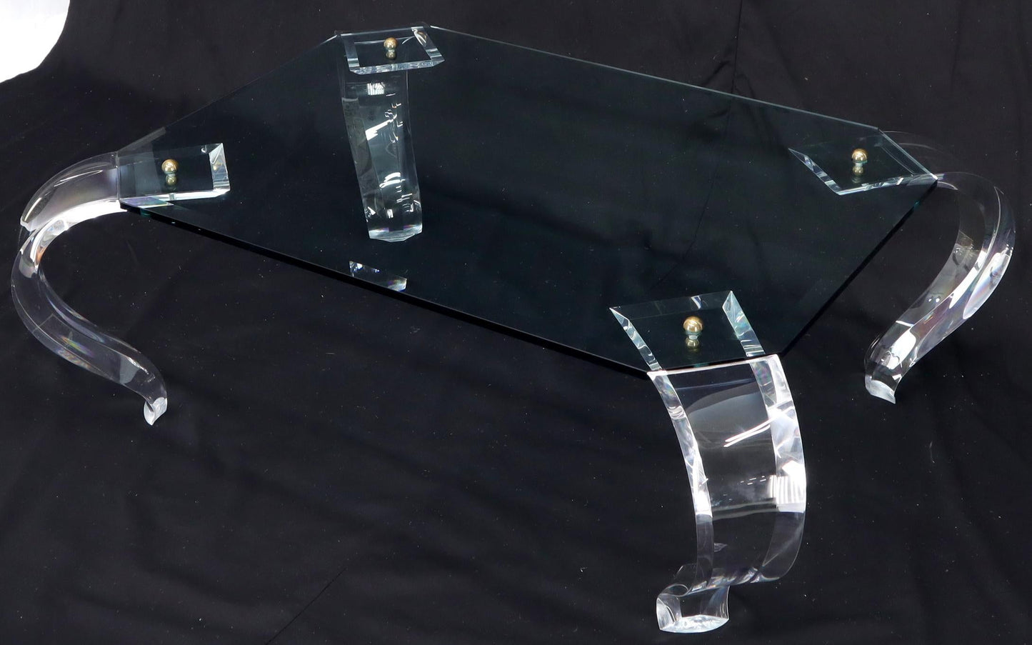EstablishedLines Glass Top Bent Lucite Legs Rectangular Coffee Table