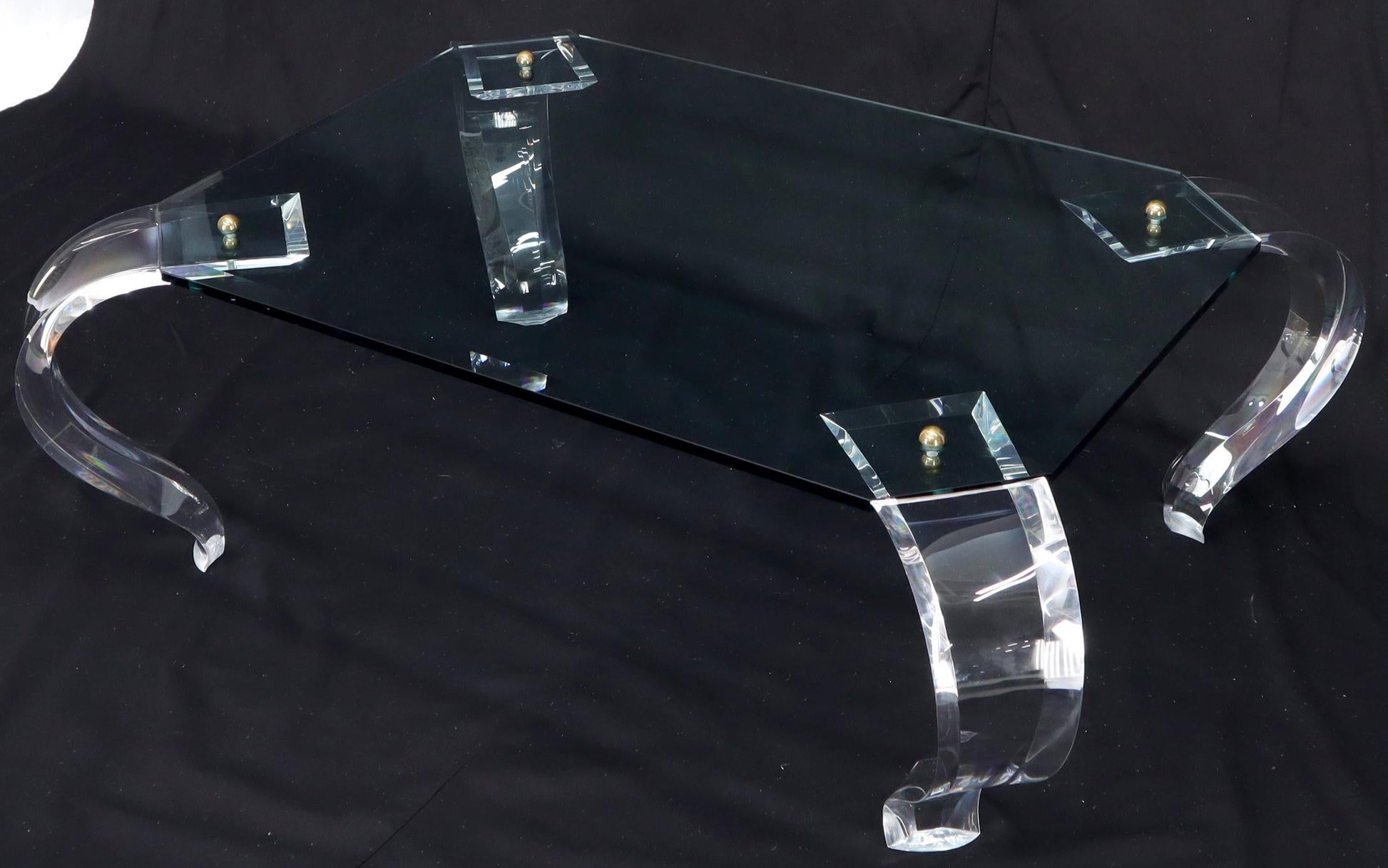 EstablishedLines Glass Top Bent Lucite Legs Rectangular Coffee Table