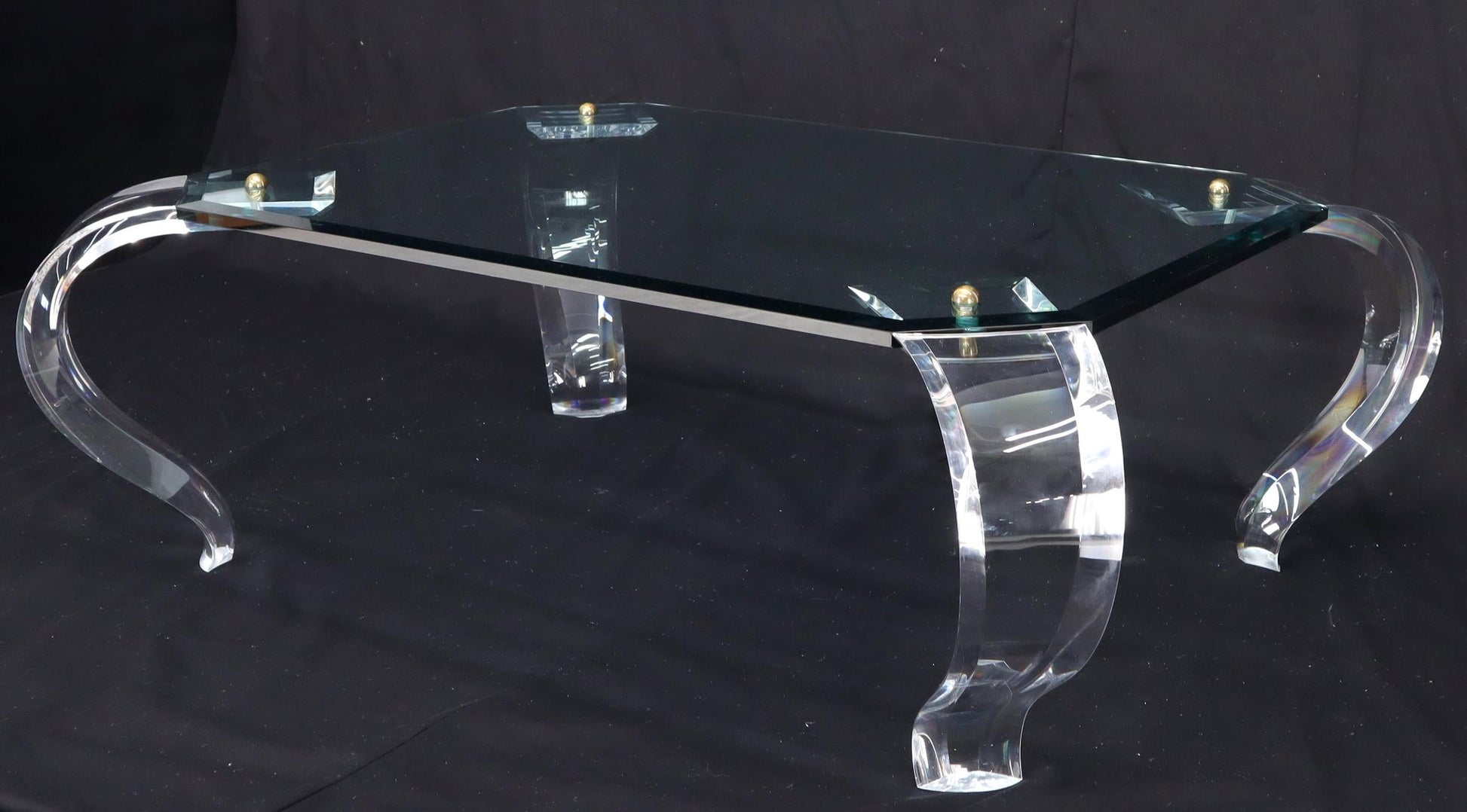 EstablishedLines Glass Top Bent Lucite Legs Rectangular Coffee Table