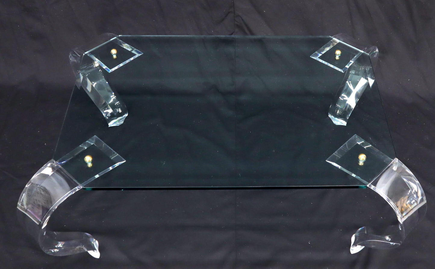 EstablishedLines Glass Top Bent Lucite Legs Rectangular Coffee Table