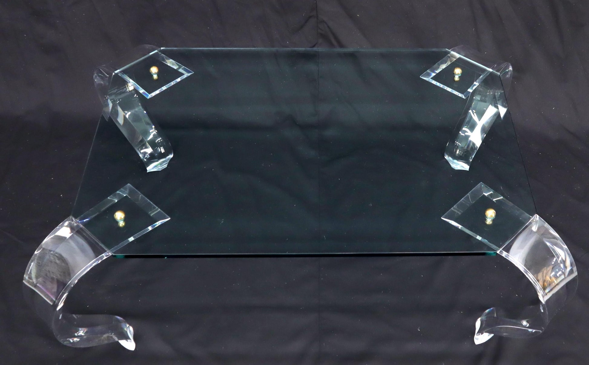 EstablishedLines Glass Top Bent Lucite Legs Rectangular Coffee Table