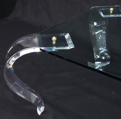 EstablishedLines Glass Top Bent Lucite Legs Rectangular Coffee Table