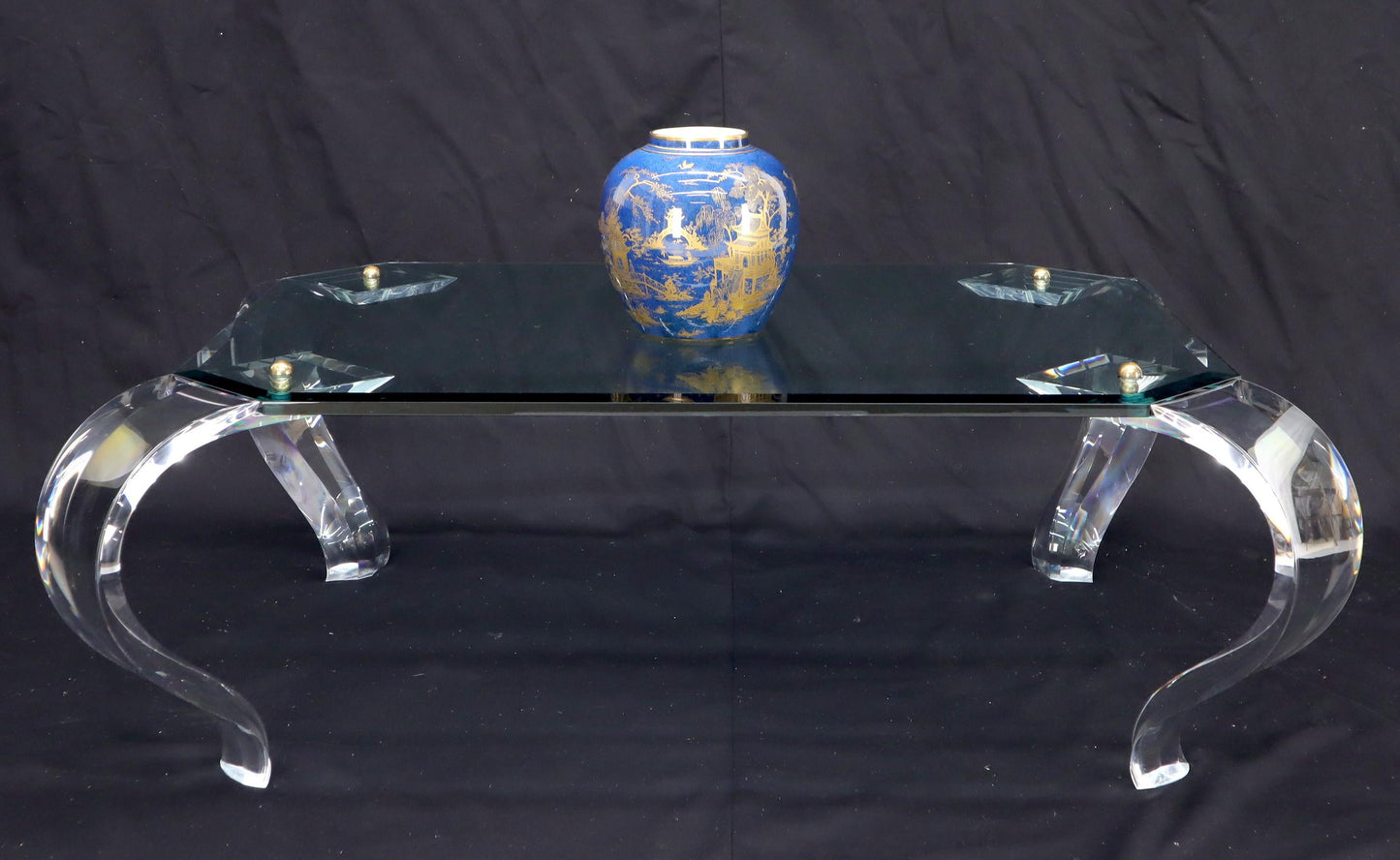 EstablishedLines Glass Top Bent Lucite Legs Rectangular Coffee Table