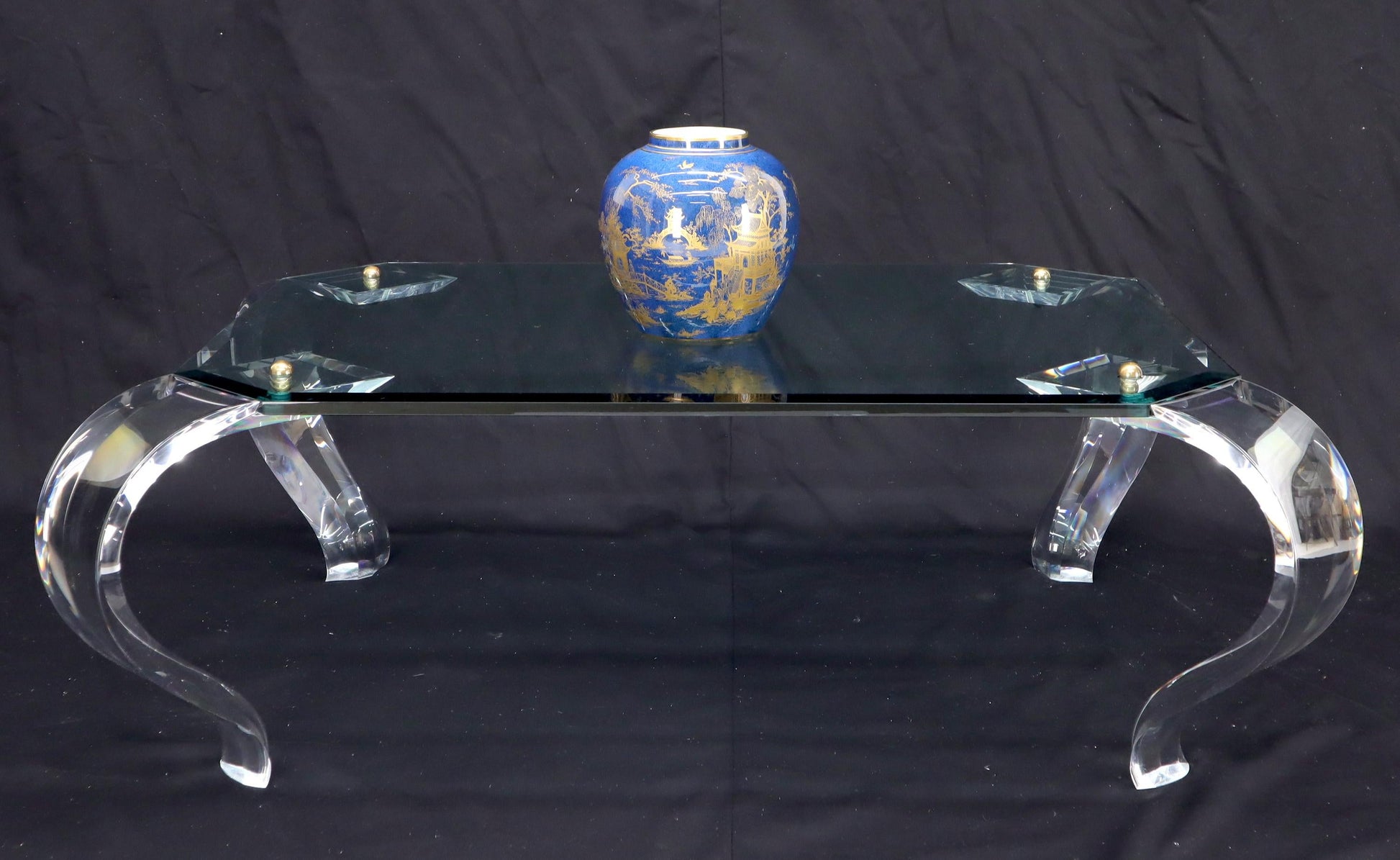 EstablishedLines Glass Top Bent Lucite Legs Rectangular Coffee Table