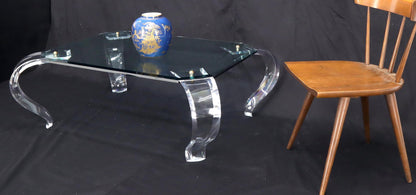 EstablishedLines Glass Top Bent Lucite Legs Rectangular Coffee Table