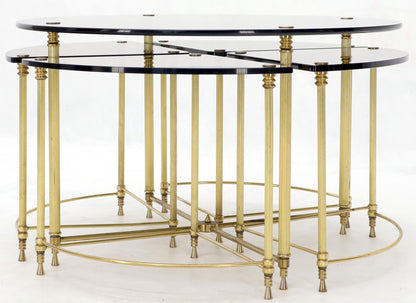 EstablishedLines Circular Round Smoked Glass Brass Legs Nesting Coffee Table