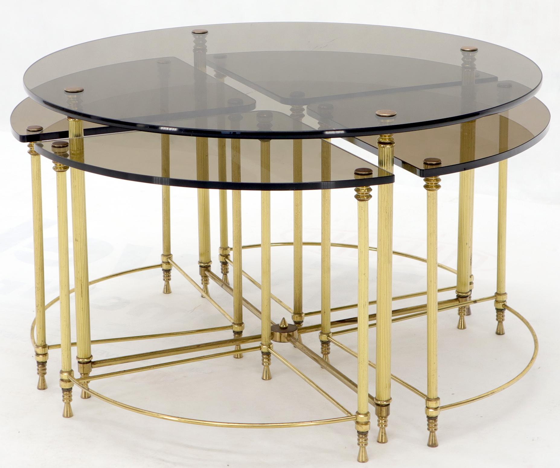 EstablishedLines Circular Round Smoked Glass Brass Legs Nesting Coffee Table