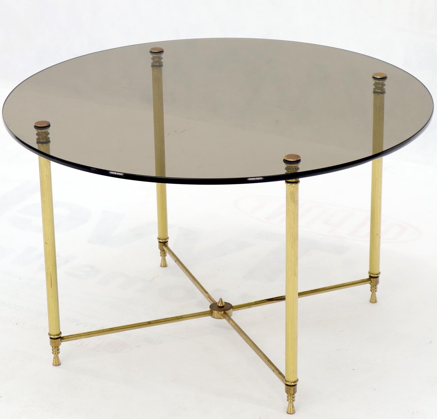 EstablishedLines Circular Round Smoked Glass Brass Legs Nesting Coffee Table