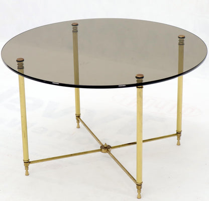 EstablishedLines Circular Round Smoked Glass Brass Legs Nesting Coffee Table