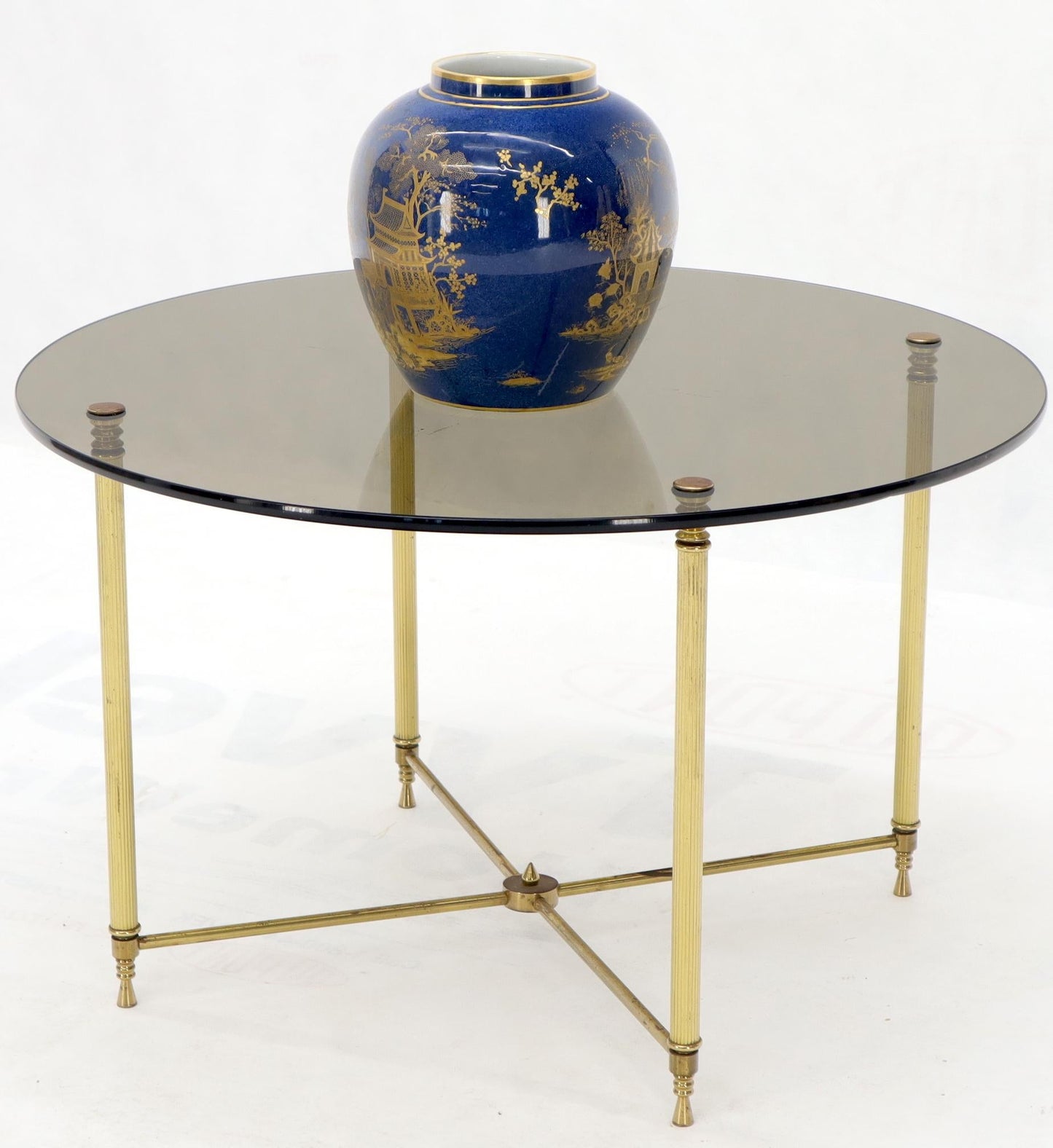 EstablishedLines Circular Round Smoked Glass Brass Legs Nesting Coffee Table