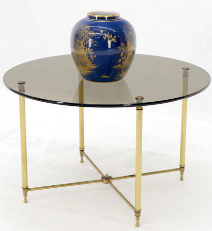 EstablishedLines Circular Round Smoked Glass Brass Legs Nesting Coffee Table