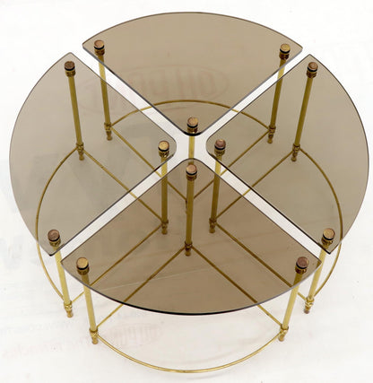 EstablishedLines Circular Round Smoked Glass Brass Legs Nesting Coffee Table