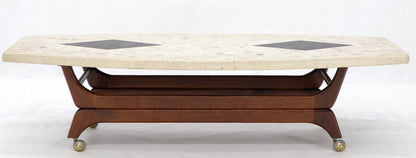 EstablishedLines Terrazzo Stone Inlay Boat Shape Oiled Walnut Base Coffee Table