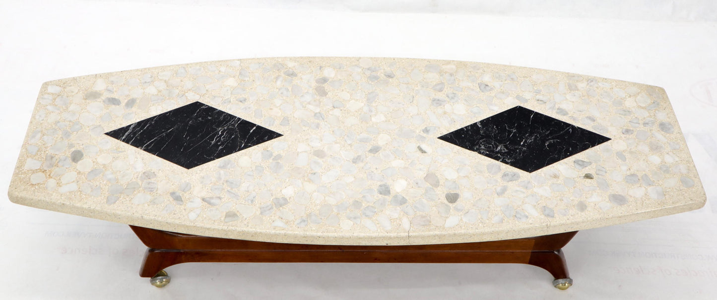 EstablishedLines Terrazzo Stone Inlay Boat Shape Oiled Walnut Base Coffee Table