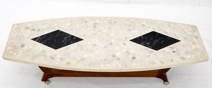 EstablishedLines Terrazzo Stone Inlay Boat Shape Oiled Walnut Base Coffee Table