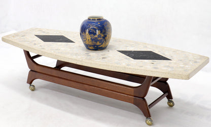 EstablishedLines Terrazzo Stone Inlay Boat Shape Oiled Walnut Base Coffee Table